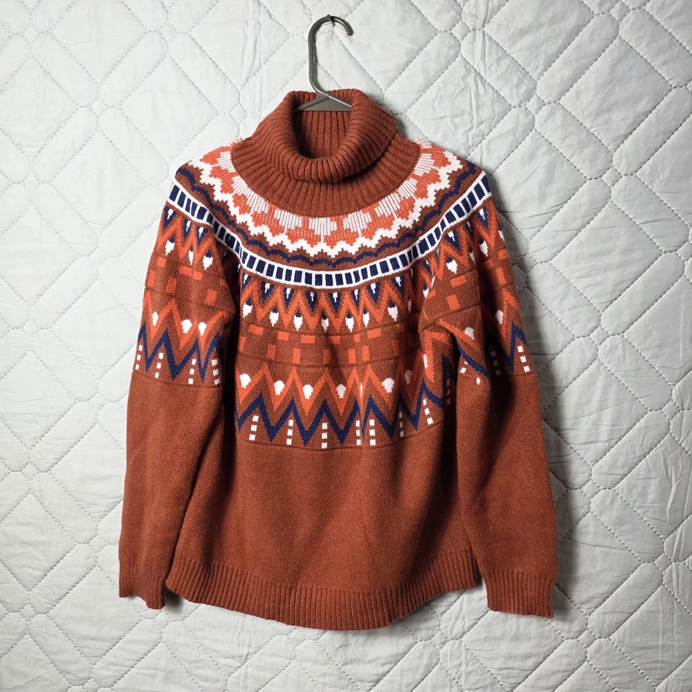 Women's Knitted Retro Round Neck Loose Pullover Sweate Sz L - Picture 1 of 8